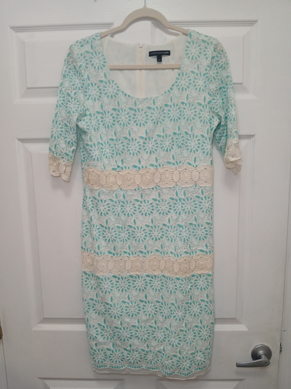 Mint Lace Midi Dress with Cream Trim